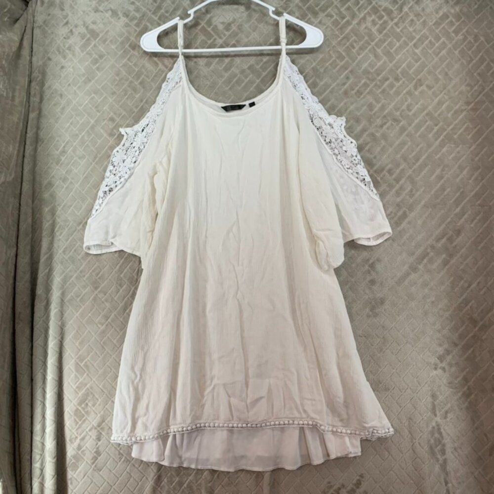 Mile Gabrielle Mini Dress Womens 3X White Gauze Lined Lace Cold Shoulder
